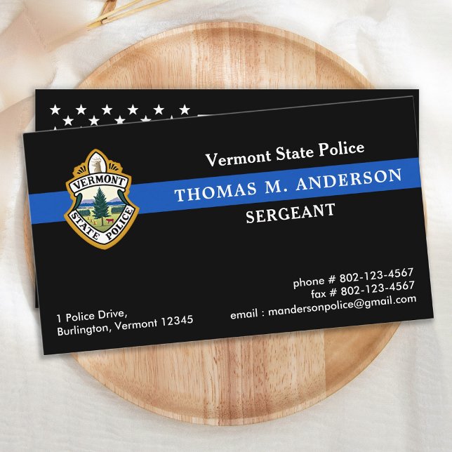 Carte De Visite Police Ligne Bleue Mince Logo Personnalisé Applica (Créateur téléchargé)