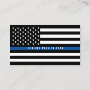 Carte De Visite Police Mince Ligne Bleue Américain Drapeau Profess