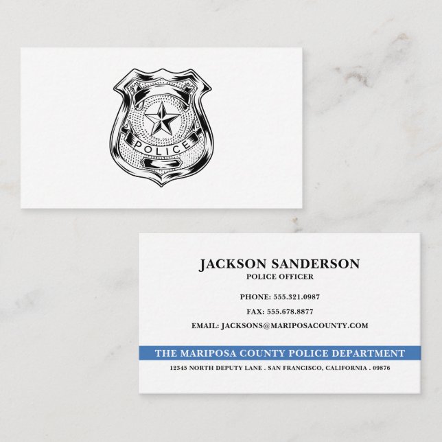 Carte De Visite Police Officer Department Law Enforcement Logo (Devant / Derrière)