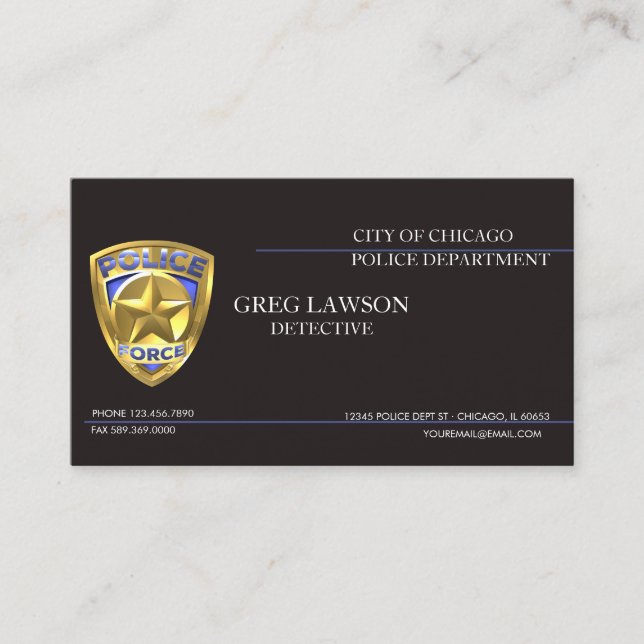 Carte De Visite Police Officier Ligne Bleue Mince Indicateur Polic (Devant)