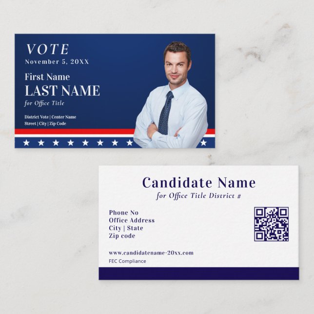 Carte De Visite Political Blue Election Campaign Candidate Custom  (Devant / Derrière)