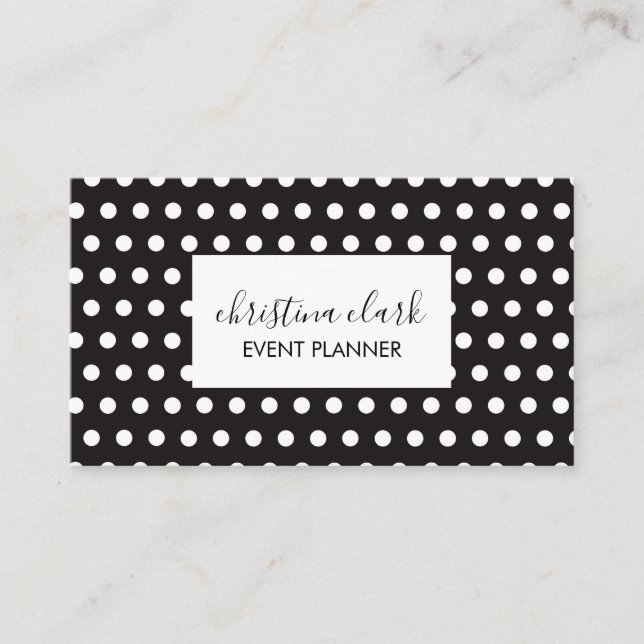 Carte De Visite Polka Dot Black White Personnalisé (Devant)