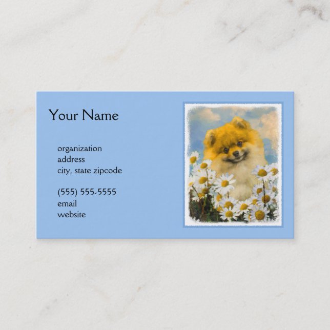 Carte De Visite Pomeranian dans les marguerites peignant - art (Devant)