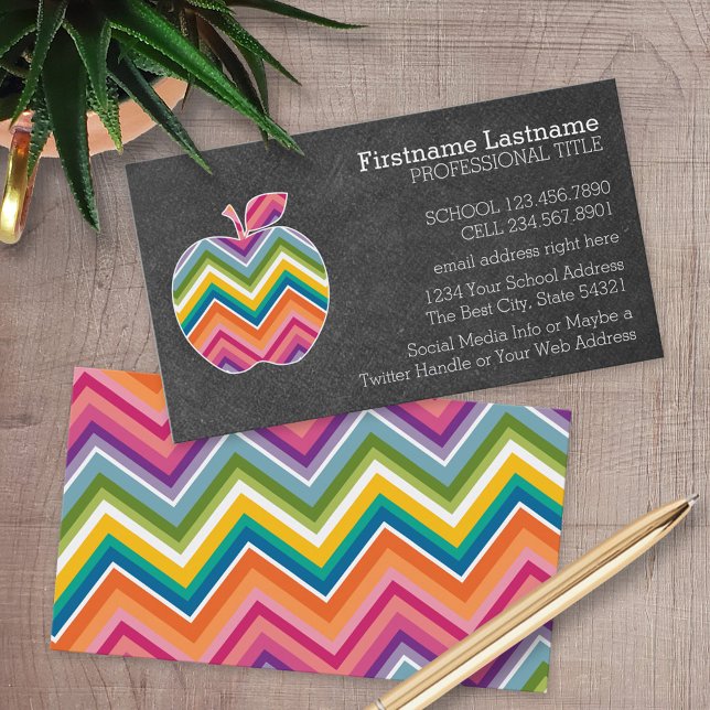 Carte De Visite Pomme enseignant personnalisée avec Motif Chevron  (Custom Printed Business Cards)