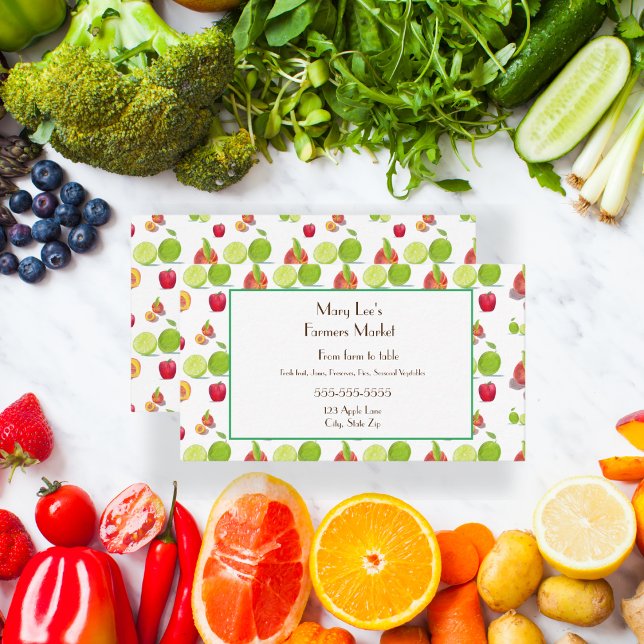 Carte De Visite Pommes, Pêches, Limes Illustration Agriculteurs (Créateur téléchargé)