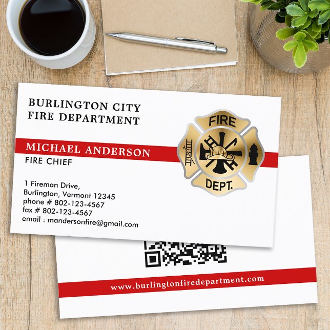 Carte De Visite Pompier Logo personnalisé Service d'incendie QR (Créateur téléchargé)