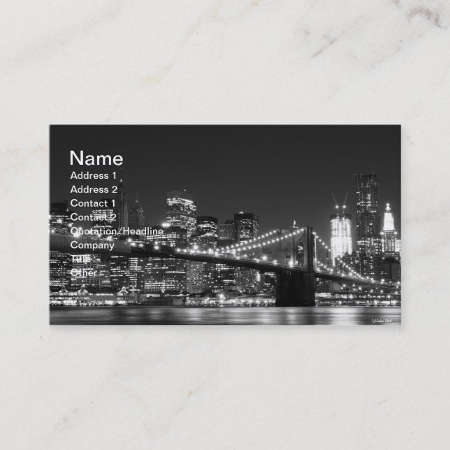 Carte De Visite Pont de Brooklyn la nuit, New York City (Devant)