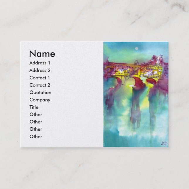 Carte De Visite PONTE VECCHIO Florence par Aquarelle de nuit Blanc (Devant)
