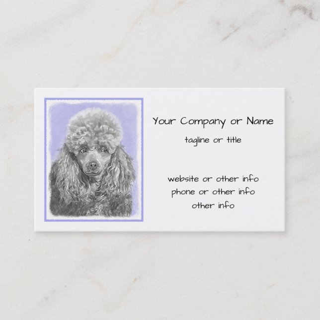 Carte De Visite Poodé Jouet miniature Argent gris bleu Chien Art (Devant)
