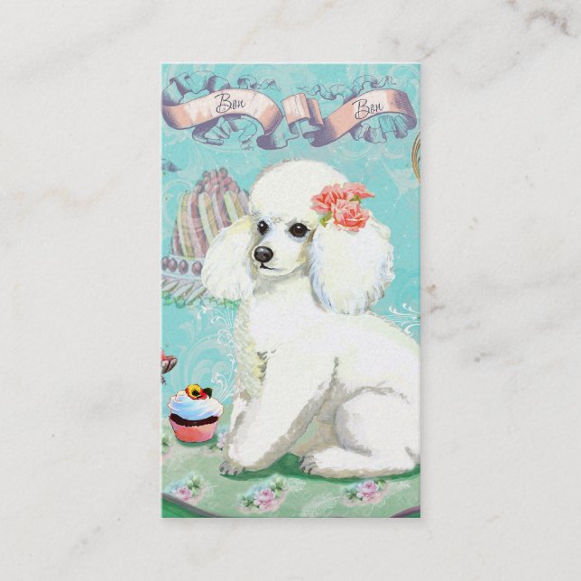 Carte De Visite Poodle blanc avec cupcake (Devant)