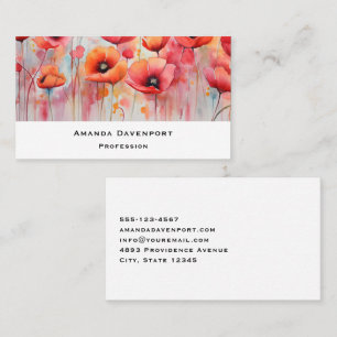 Carte De Visite Poppies rouges dans une aquarelle de champ