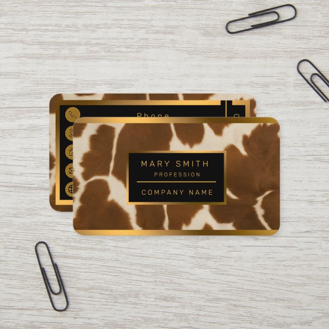 Carte De Visite Populaire Vache Faux Cuir Elégante Collection (Devant/Arrière en situation)