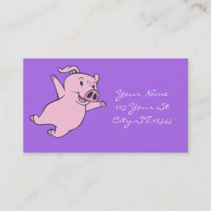 Carte De Visite Porc rose heureux sautant Thunder_Cove