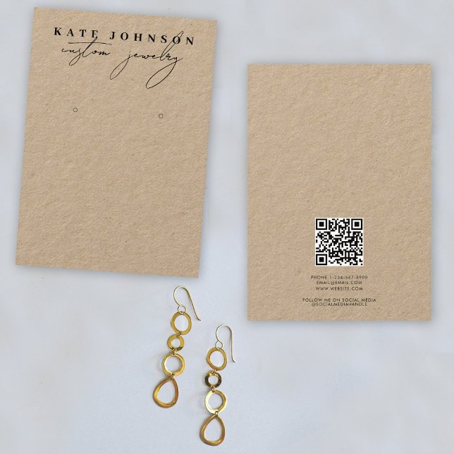 Carte De Visite Porte-bijoux Rustique Kraft Écouter Script (Rustic Kraft Jewelry Holder Earring Display Script Business Card)