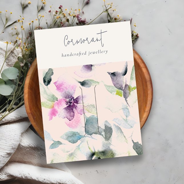 Carte De Visite Porte-cheveux rose violet à script floral (Créateur téléchargé)