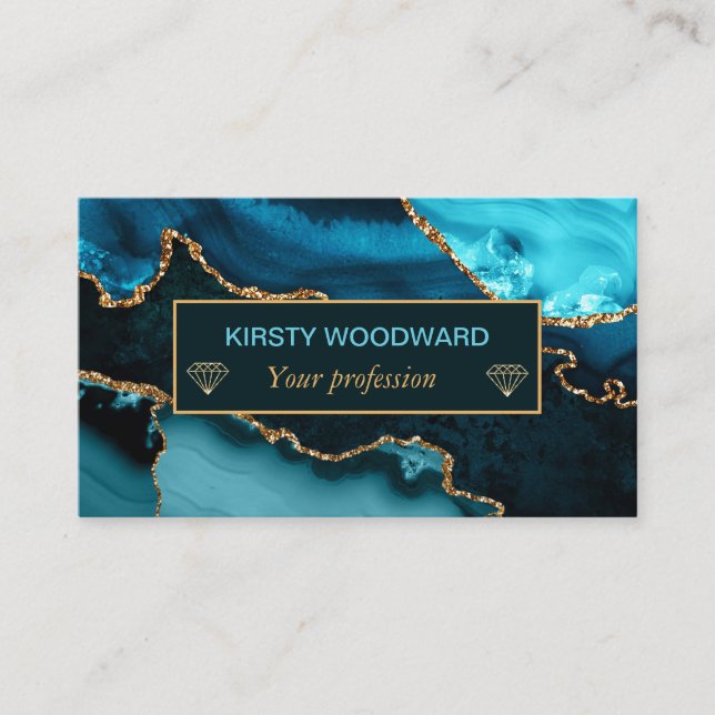 Carte De Visite Porte en marbre turquoise et Parties scintillant e (Devant)