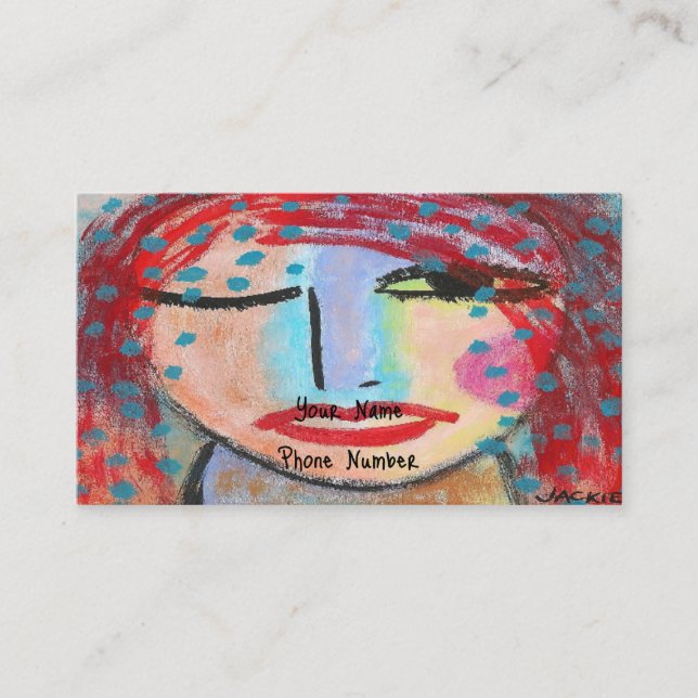 Carte De Visite Portrait Abstrait de la tête rouge d'une femme (Devant)