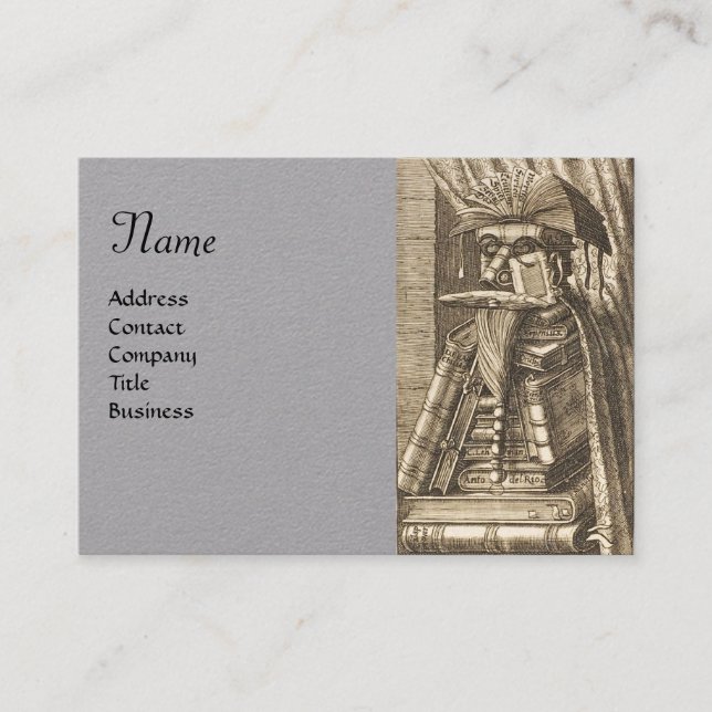 Carte De Visite PORTRAIT BIBLIOTHÈQUE AVEC LIVRES Papier gris (Devant)