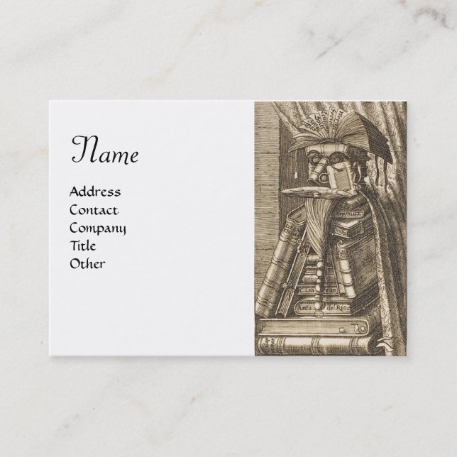 Carte De Visite PORTRAIT DE BIBLIOTHÈQUE AVEC LIVRES Noir Blanc (Devant)