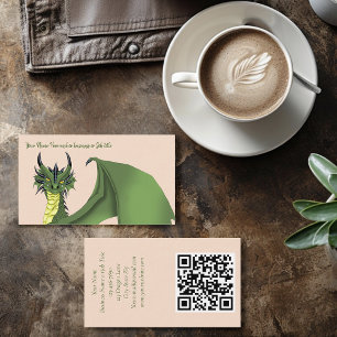 Carte De Visite Portrait de dragon vert mignon Fantaisie pêche