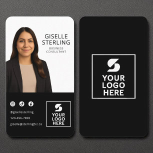 Carte De Visite Portrait du logo photo noir blanc du consultant