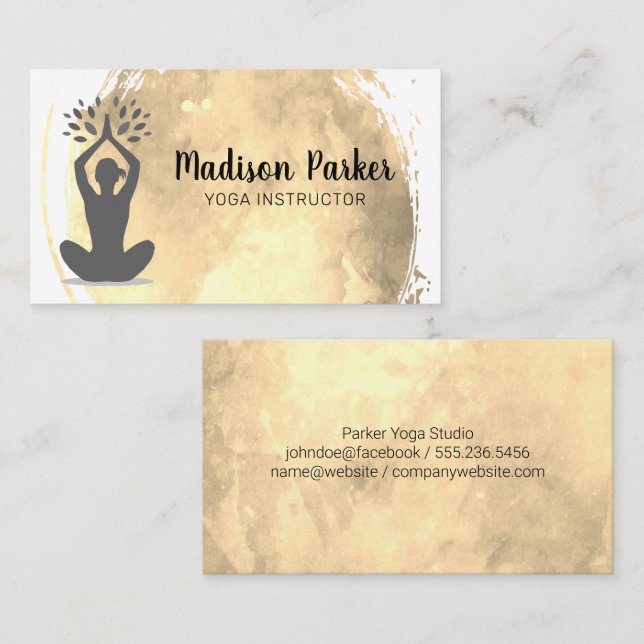 Carte De Visite Pose de Yoga assise | Aquarelle or brossé (Devant / Derrière)
