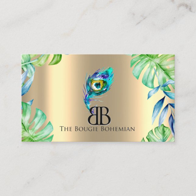 Carte De Visite Posh Bougie Glittery Bohemian Blue Florals Tropica (Devant)