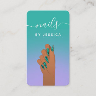 Carte De Visite Poster de animal turquoise Glam Nail Artist QR Cod