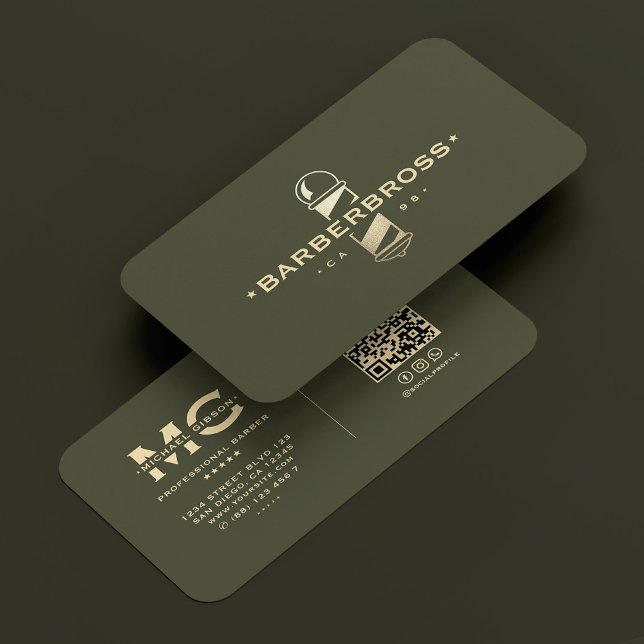 Carte De Visite Poteau-barbier moderne Armée Green Gold Barbershop (Modern Barber Pole Army Green Gold Barbershop Business Card
)