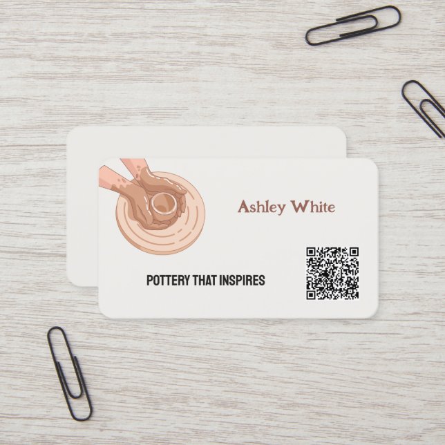 Carte De Visite Poterie personnalisée QR (Devant/Arrière en situation)