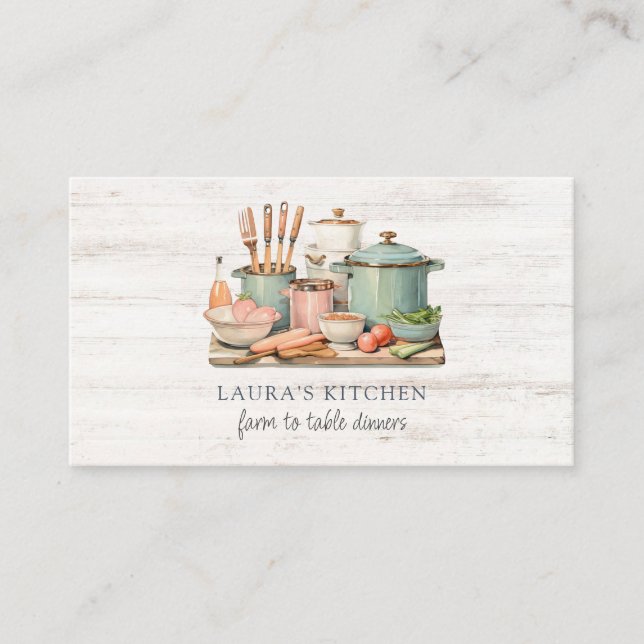 Carte De Visite Pots Rustiques Aquarelle Poêles Alimentation Cuisi (Devant)