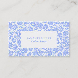 Carte De Visite Poudre bleu et blanc Motif de Damas Florales