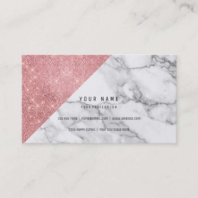 Carte De Visite Poudre Rose Or Faux Blush Vip Marble Gris (Devant)