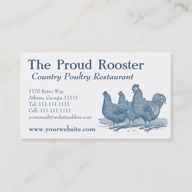 Carte De Visite Poulets de Plymouth Rock, coq bleu, poules (Devant)