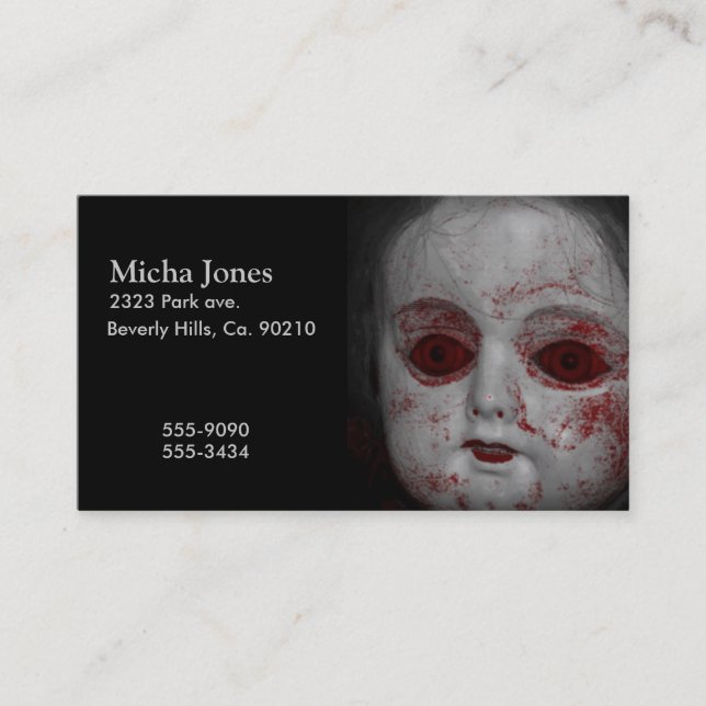 Carte De Visite Poupée pâle de peau avec les yeux rouges sang (Devant)