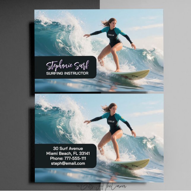 Carte de visite pour instructrice de surf (Créateur téléchargé)