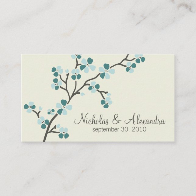 Carte de visite pour mariage aux fleurs de cerisie (Devant)