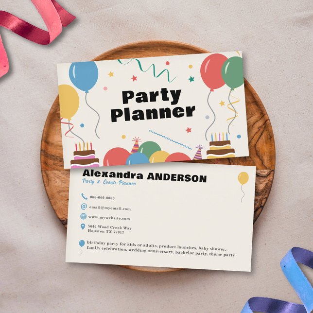 Carte de visite pour organisateur de fêtes (Party Planner Business Card)