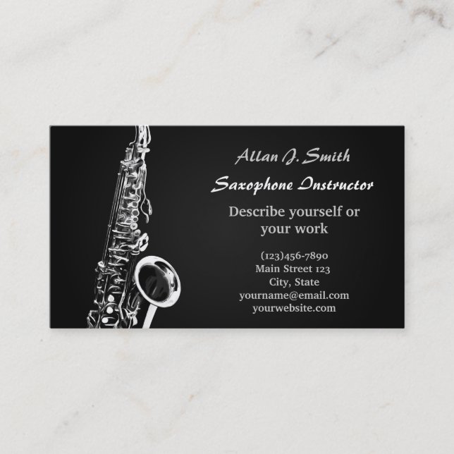 Carte de visite pour saxophonistes - design argent (Devant)