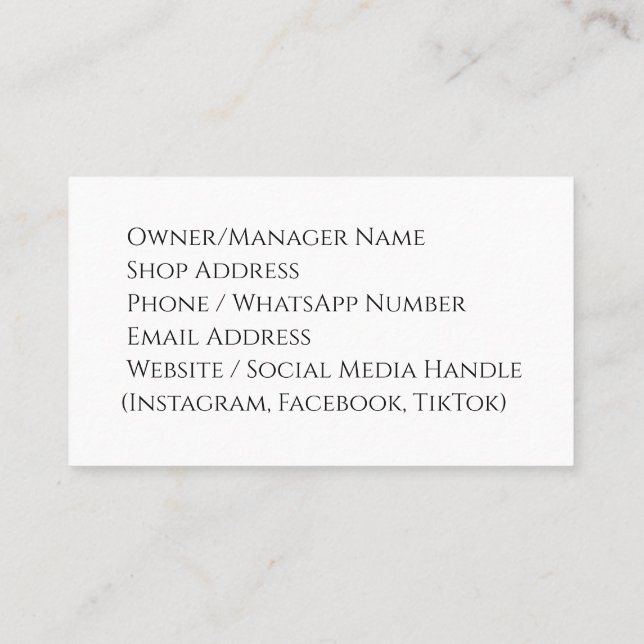 Carte de visite pour Vêtements Boutique - Moderne, (Dos)