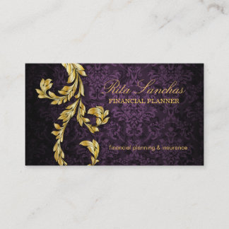 Carte De Visite Pourpre élégant de feuille d'or de planificateur
