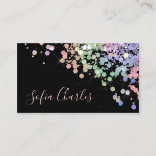 Carte De Visite Poussière de glitter holographique noir étincelant