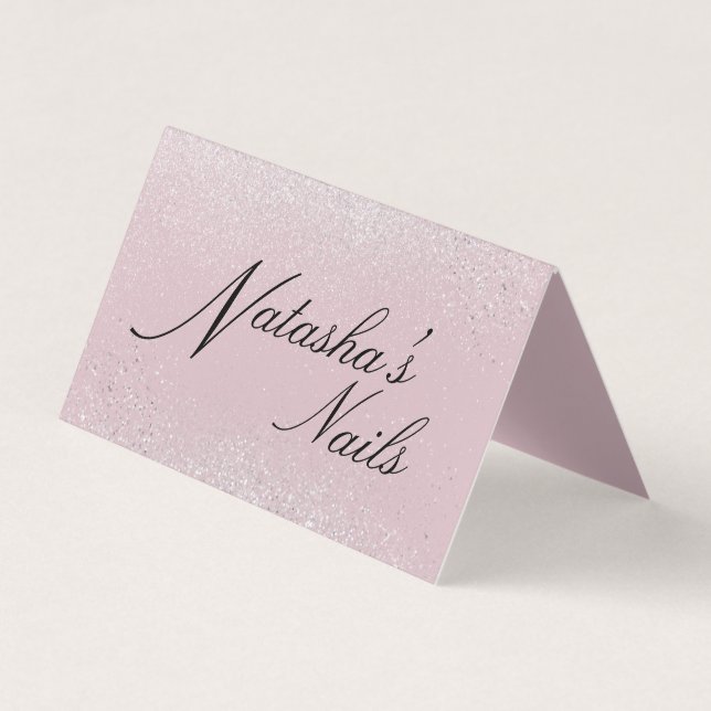 Carte De Visite Poussière Shimmer en argent et Pliage rose (Devant)