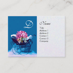 Carte De Visite PRAM vintage AVEC BABY SHOWER FLEURS, papier perlé