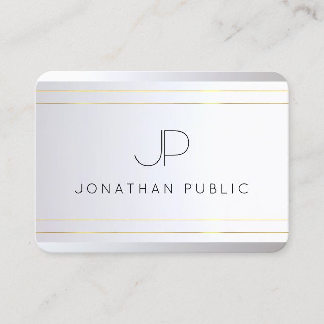 Carte De Visite Premier Monogramme Gold Silver Elegant Modèle (Devant)