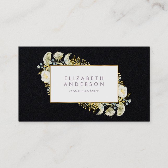 Carte De Visite Premium Black Elegant Gold Fleur sauvage Entrepris (Devant)