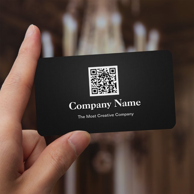 Carte De Visite Premium Black White Company Business Code QR Logo (Créateur téléchargé)