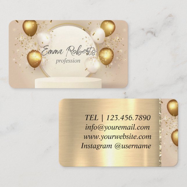 Carte De Visite Premium Golden Balloons Luxe Anniversaire (Devant / Derrière)