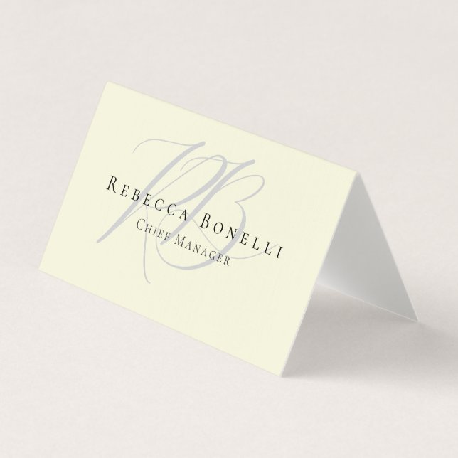 Carte De Visite Premium Linen Exclusive Unique Monogram Beige (Devant)