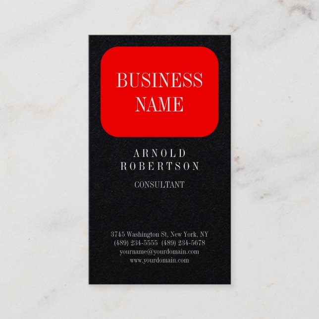 Carte De Visite Premium Noir Rouge tendance Plaine (Devant)